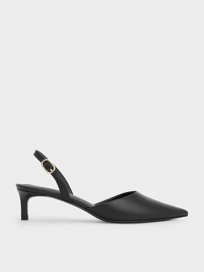 Charles & Keith - Pointed-Toe Slingback Kitten Heels