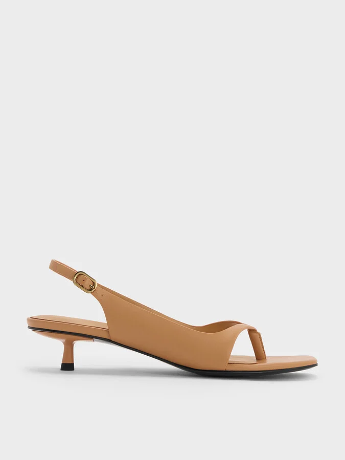 Charles & Keith - Rayne Square-Toe Kitten-Heel Thong Slingback Sandals