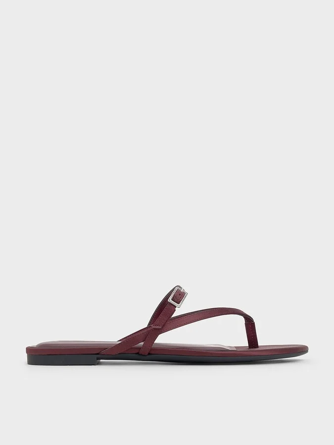 Charles & Keith - Recycled Polyester Crystal-Buckle Strappy Thong Sandals