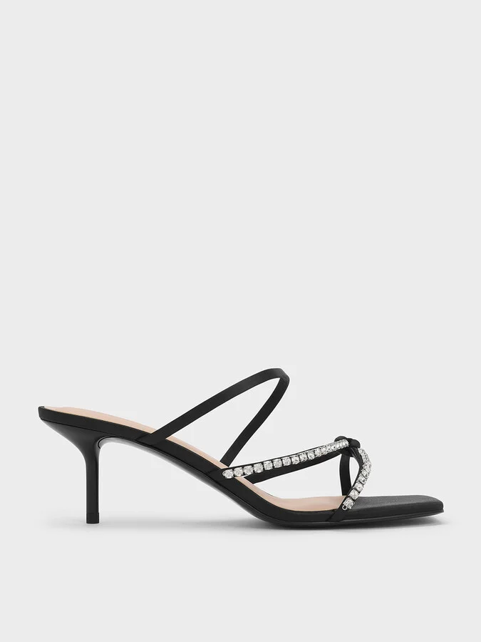 Charles & Keith - Recycled Polyester Gem-Embellished Strappy Heeled Sandals