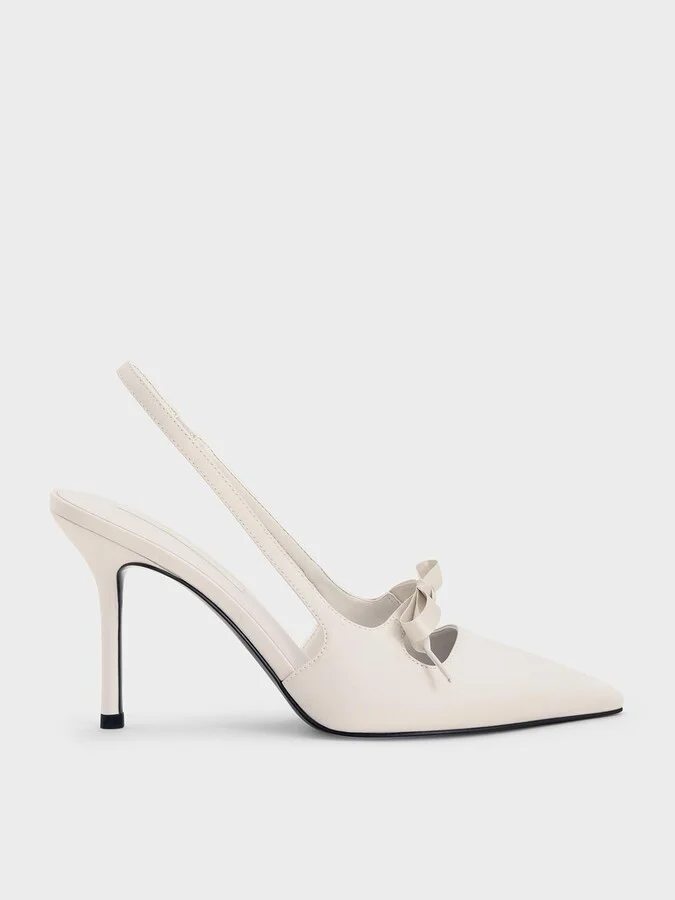 Charles & Keith - Satin Bow Pointed-Toe Slingback Pumps