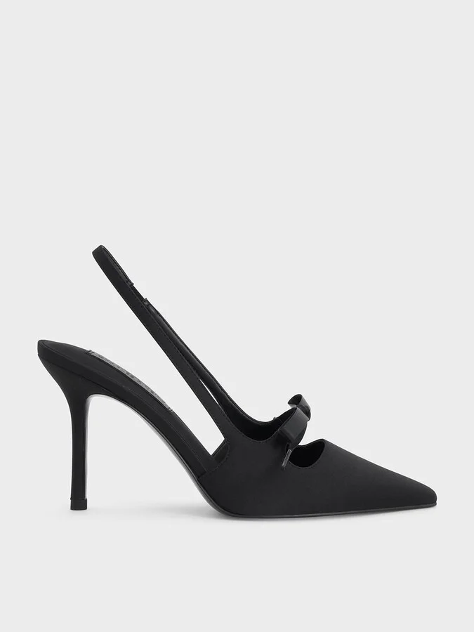 Charles & Keith - Satin Bow Pointed-Toe Slingback Pumps