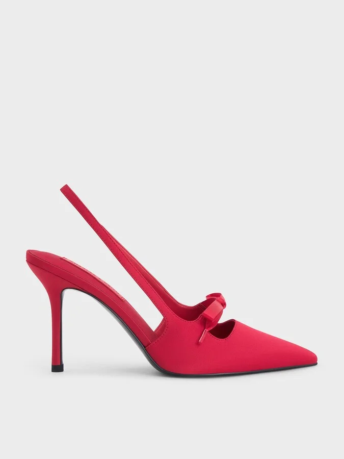 Charles & Keith - Satin Bow Pointed-Toe Slingback Pumps