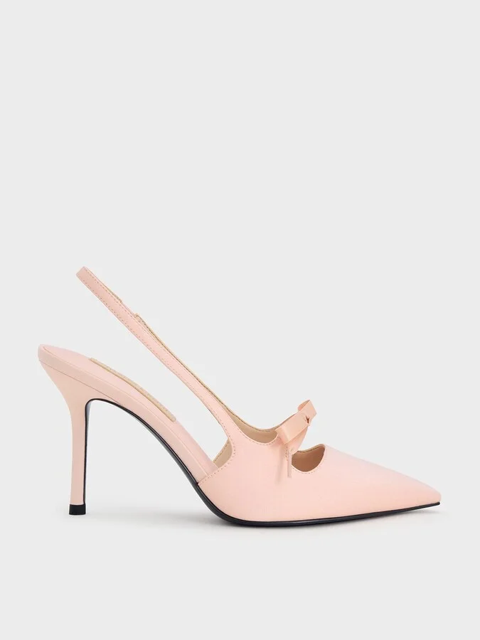 Charles & Keith - Satin Bow Pointed-Toe Slingback Pumps