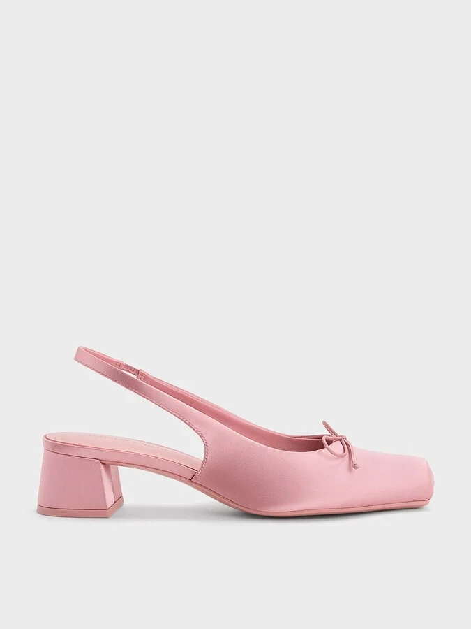 Charles & Keith - Satin Bow Square-Toe Slingback Pumps