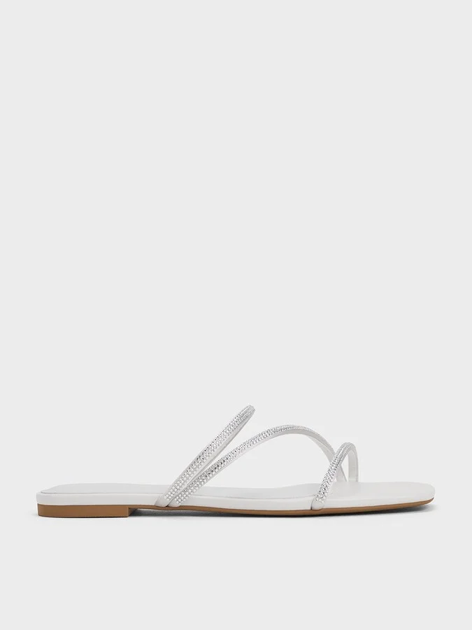 Charles & Keith - Satin Crystal-Embellished Strappy Sandals