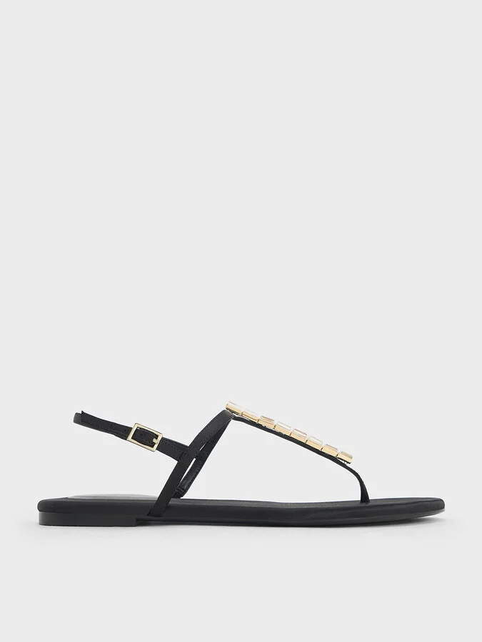 Charles & Keith - Satin Crystal-Embellished Thong Slingback Sandals