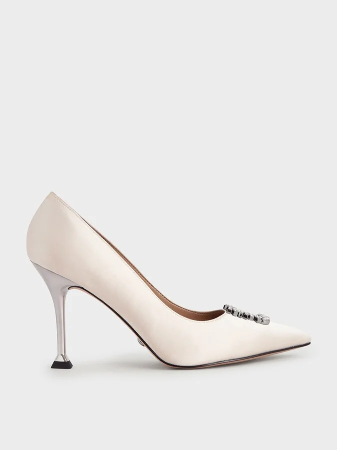 Charles & Keith - Satin Gem-Embellished Pumps