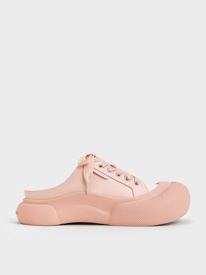 Charles & Keith - Satin Lace-Up Slip-On Sneakers
