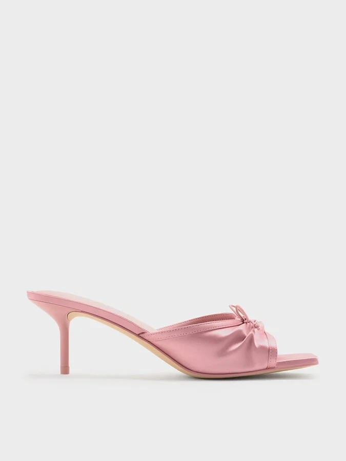 Charles & Keith - Satin Ruched Bow Heeled Mules