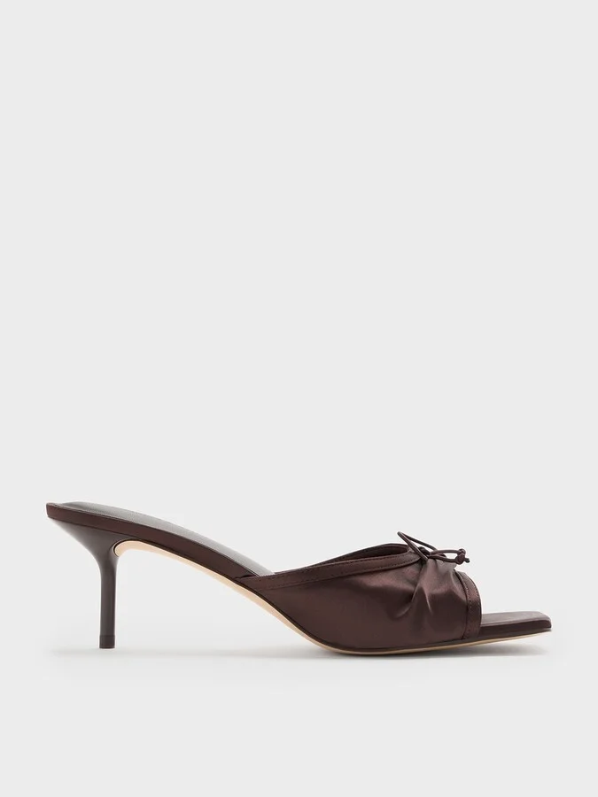 Charles & Keith - Satin Ruched Bow Heeled Mules