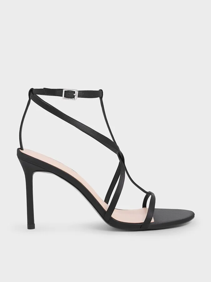 Charles & Keith - Satin Strappy Stiletto-Heel Sandals