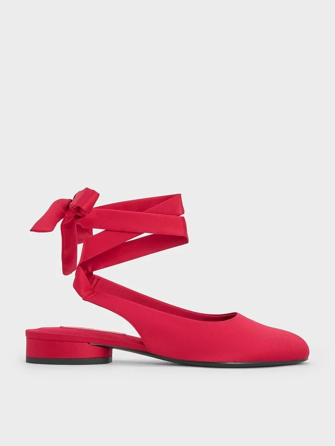 Charles & Keith - Satin Tie-Around Ballet Flats