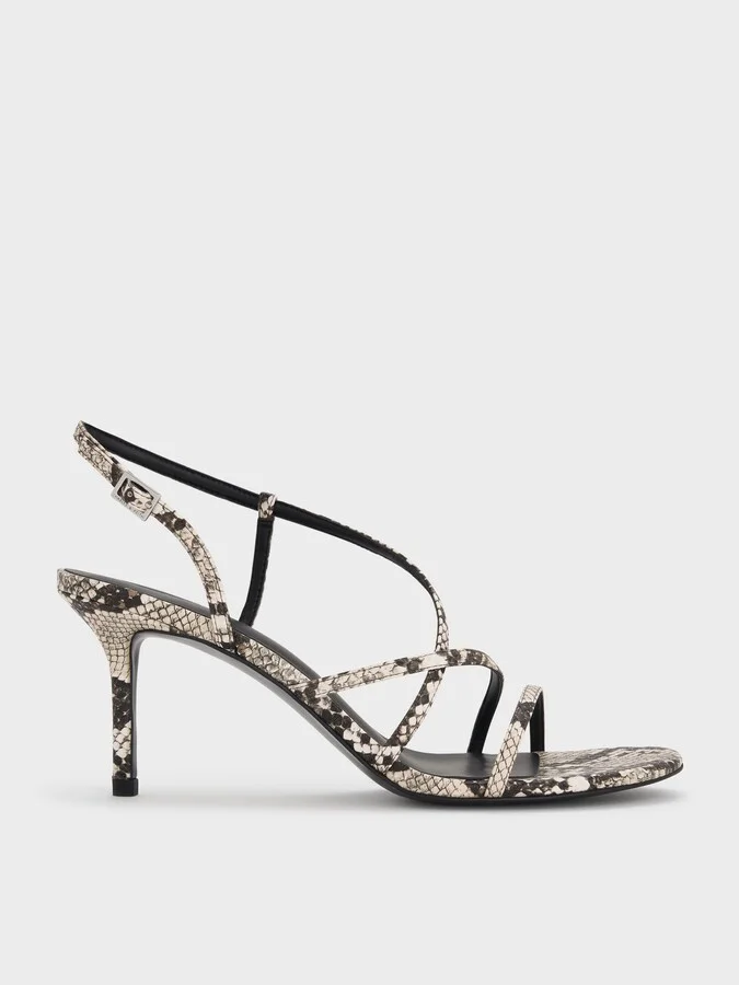 Charles & Keith - Snake-Print Strappy Stiletto-Heel Slingback Sandals