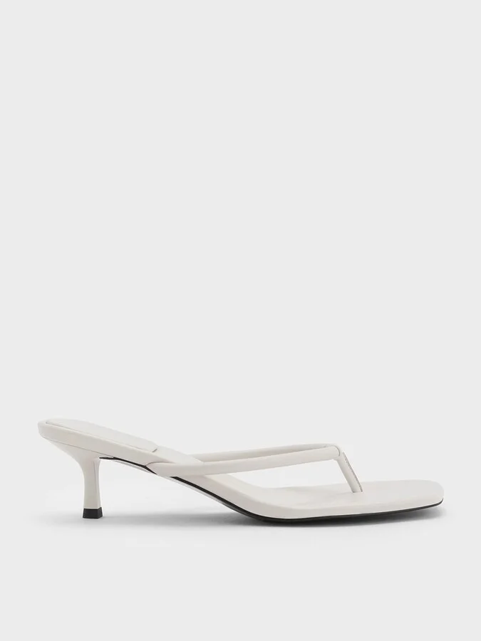 Charles & Keith - Square-Toe Kitten-Heel Thong Sandals