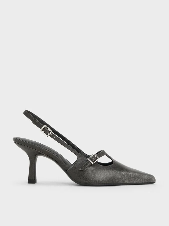 Charles & Keith - T-Bar Pointed-Toe Slingback Pumps