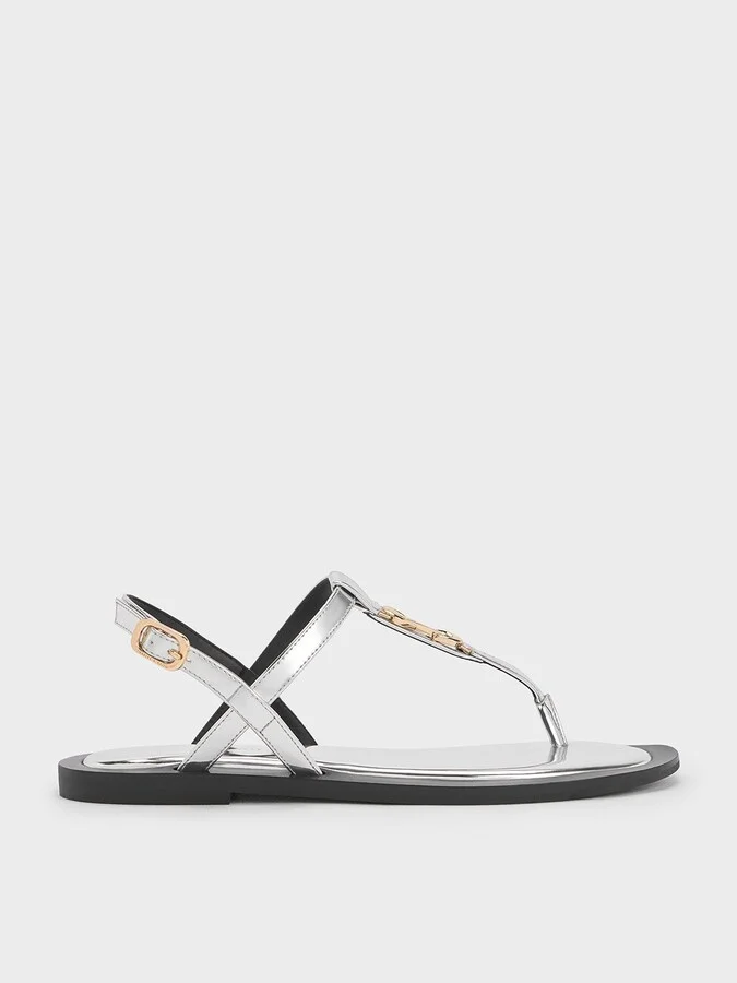 Charles & Keith - Trifina Metallic-Accent Thong Sandals