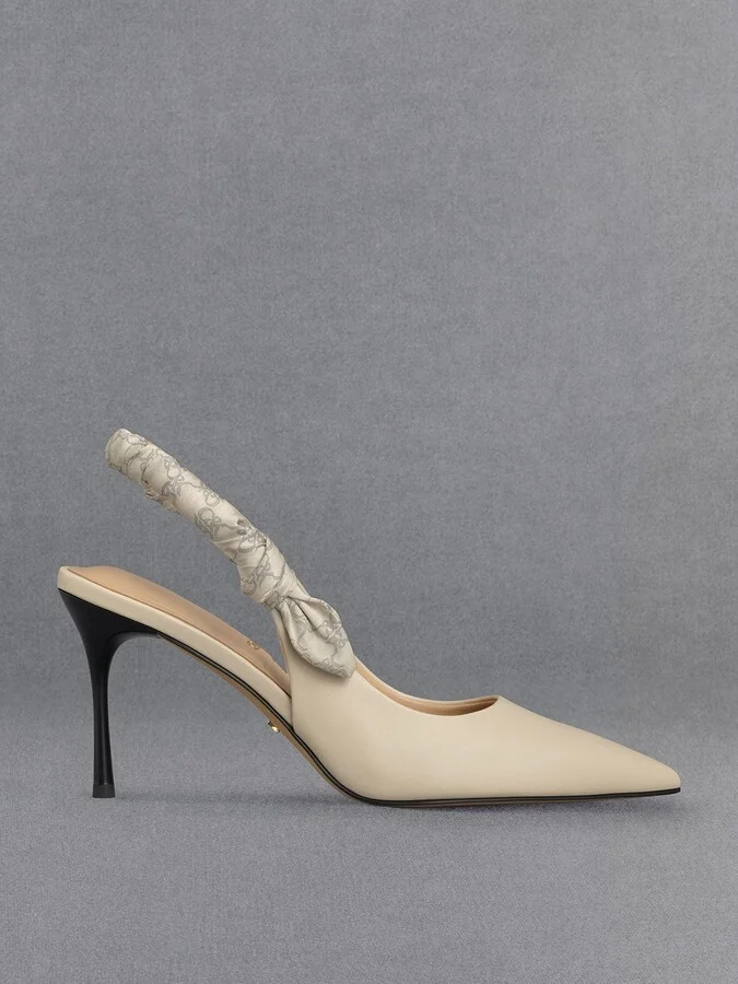 Charles & Keith - Tully Leather Ruched Print Slingback Pumps