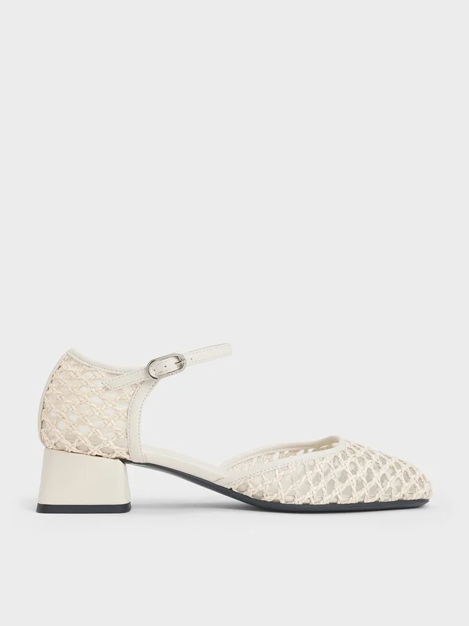 Charles & Keith - Woven D'Orsay Ankle-Strap Pumps