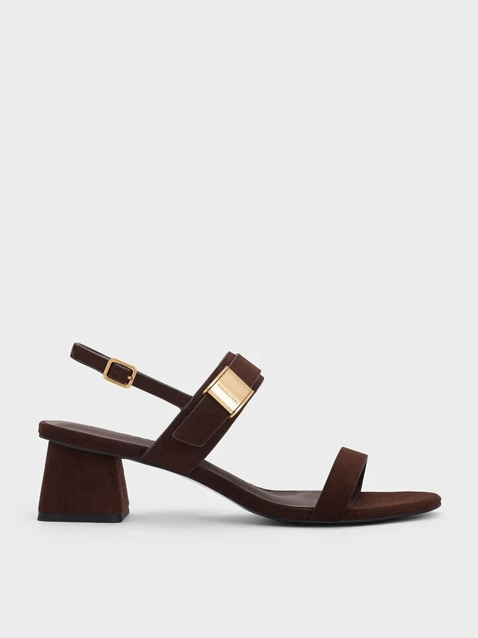 Charles & Keith - Yvette Textured Double-Strap Heeled Sandals