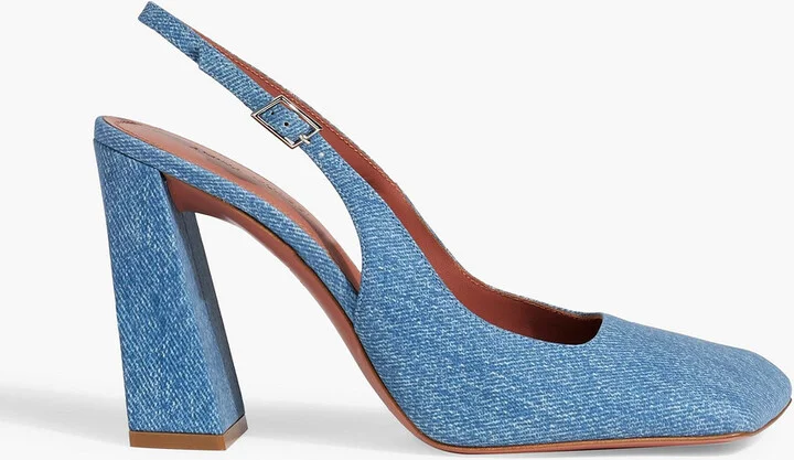 Charlotte denim-effect suede slingback pumps