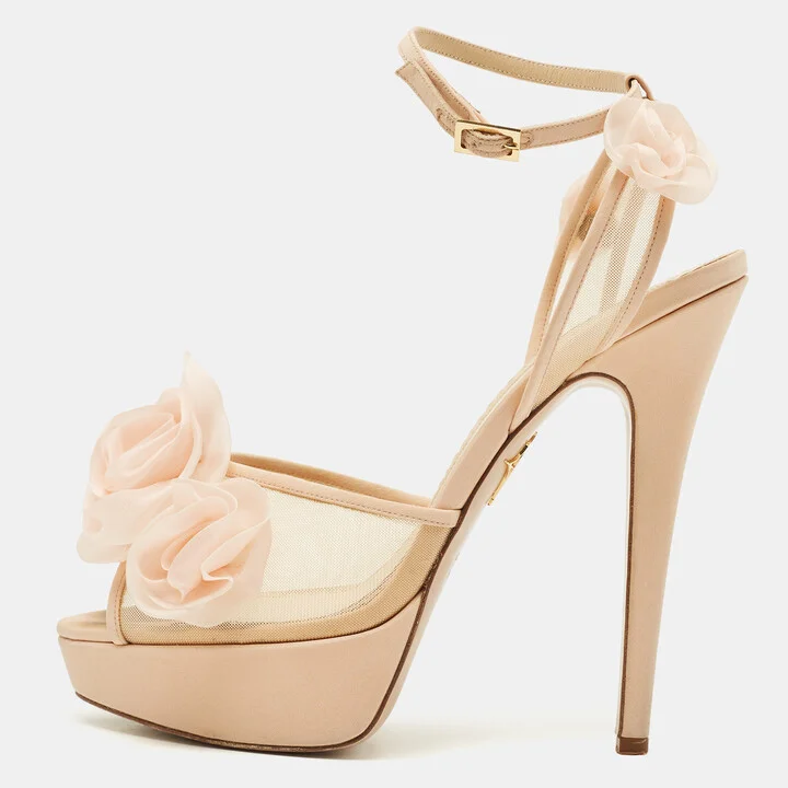 Charlotte Olympia Bege Mesh and Fabric Pomeline Platform Sandals Size 40