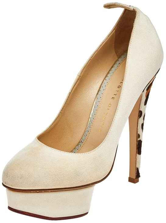 Charlotte Olympia Beige Fabric Dolly Platform Pumps Size 38