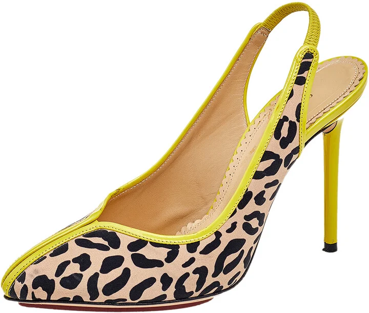 Charlotte Olympia Beige Leopard Print Fabric Slingback Sandals Size 37.5