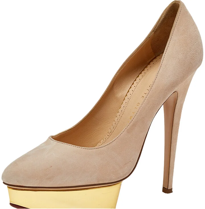 Charlotte Olympia Beige Suede Dolly Pumps Size 38.5