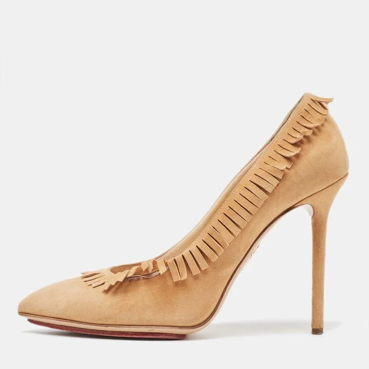 Charlotte Olympia Beige Suede Pointed Toe Pumps Size 39