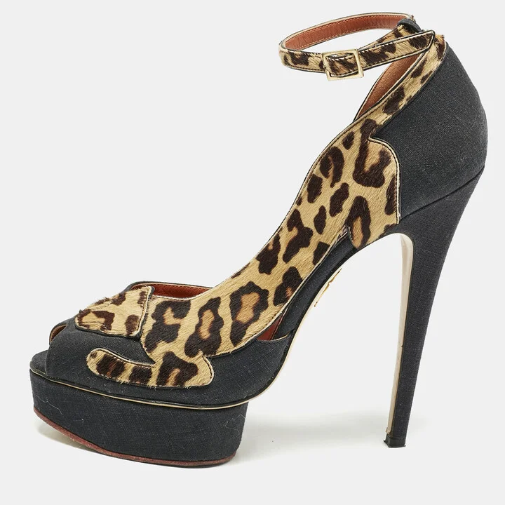 Charlotte Olympia Black/Brown Calfhair and Fabric Leopard D'orsay Pumps Size Size 41