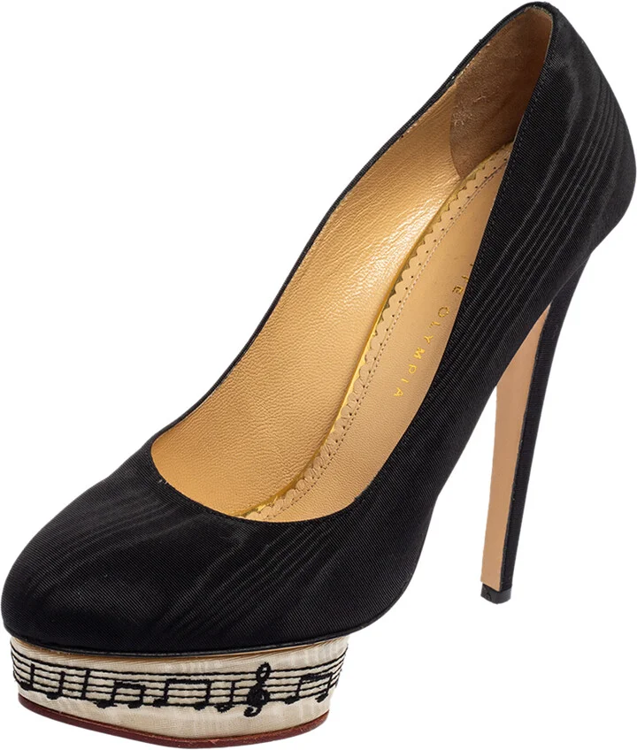 Charlotte Olympia Black Canvas Dolly Platform Pumps Size 41