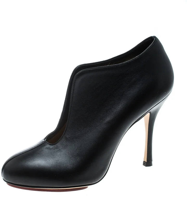 Charlotte Olympia Black Leather Ankle Booties Size 37