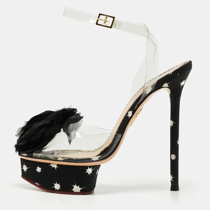 Charlotte Olympia Black PVC And Satin Pomoline Pom Pom Platform Sandals Size 37.5