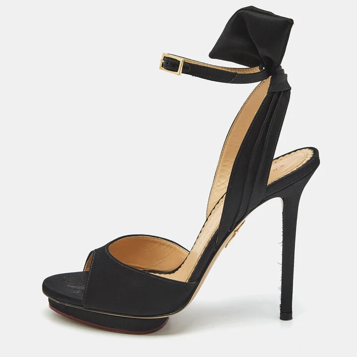 Charlotte Olympia Black Satin Wallace Ankle Strap Sandals Size 36