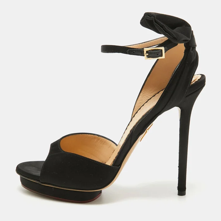 Charlotte Olympia Black Satin Wallace Sandals Size 38