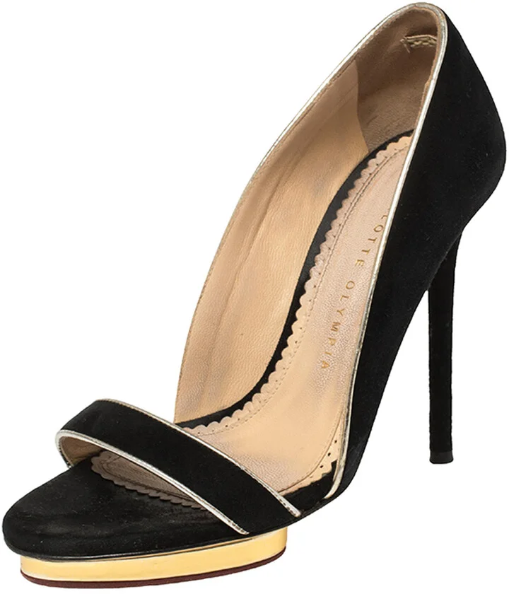 Charlotte Olympia Black Suede Christine Open Toe Sandals Size 36.5