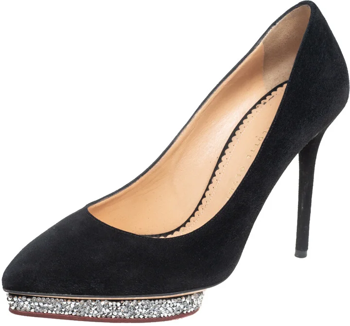 Charlotte Olympia Black Suede Debonaire Pointed Toe Platform Pumps Size 38