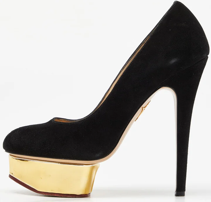 Charlotte Olympia Black Suede Dolly Platform Pumps Size 37.5