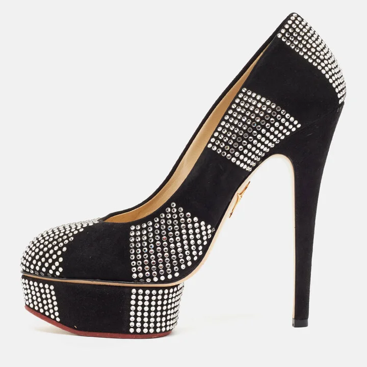 Charlotte Olympia Black Suede Dolly Platform Pumps Size 37.5
