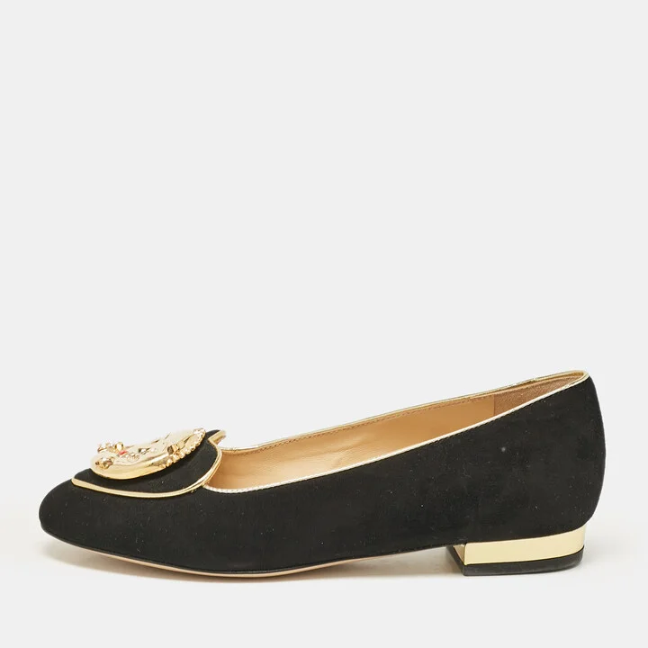 Charlotte Olympia Black Suede Eclipse Ballet Flats Size 35