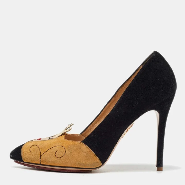 Charlotte Olympia Black/Yellow Suede Sleeping Beauty Pumps Size 37.5