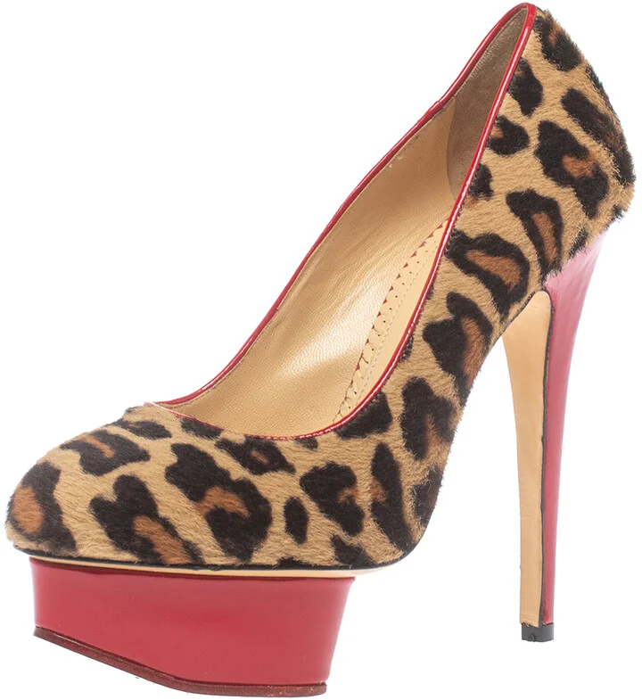 Charlotte Olympia Brown/Beige Calf Hair Platform Pumps Size 36