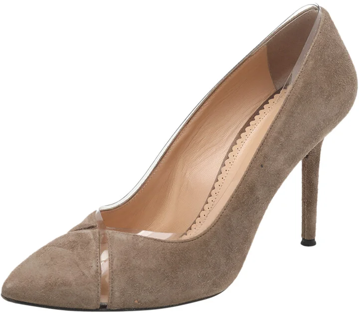 Charlotte Olympia Brown Suede PVC Trimmed Natalie Pumps Size 38