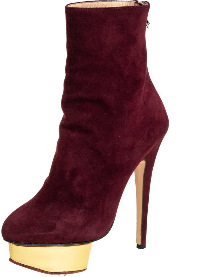 Charlotte Olympia Burgundy Suede Ankle Boots Size 36