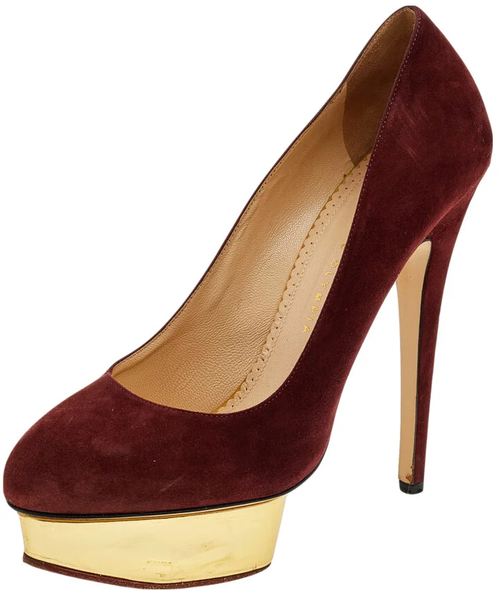 Charlotte Olympia Burgundy Suede Dolly Platform Pumps Size 40