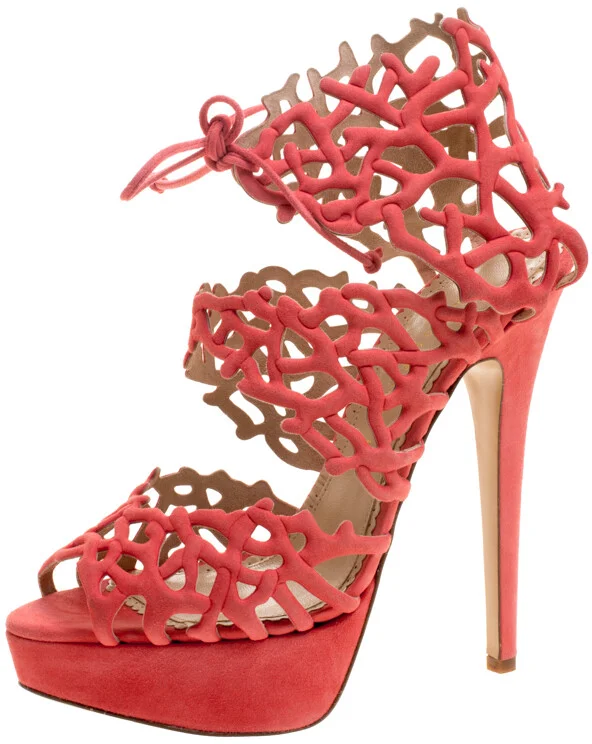 Charlotte Olympia Coral Laser Cut Suede Goodness Gracious Reef Platform Sandals Size 39