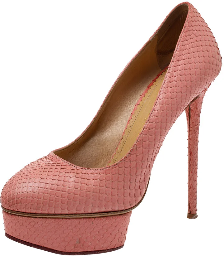 Charlotte Olympia Coral Red Python Dolly Platform Pumps Size 39