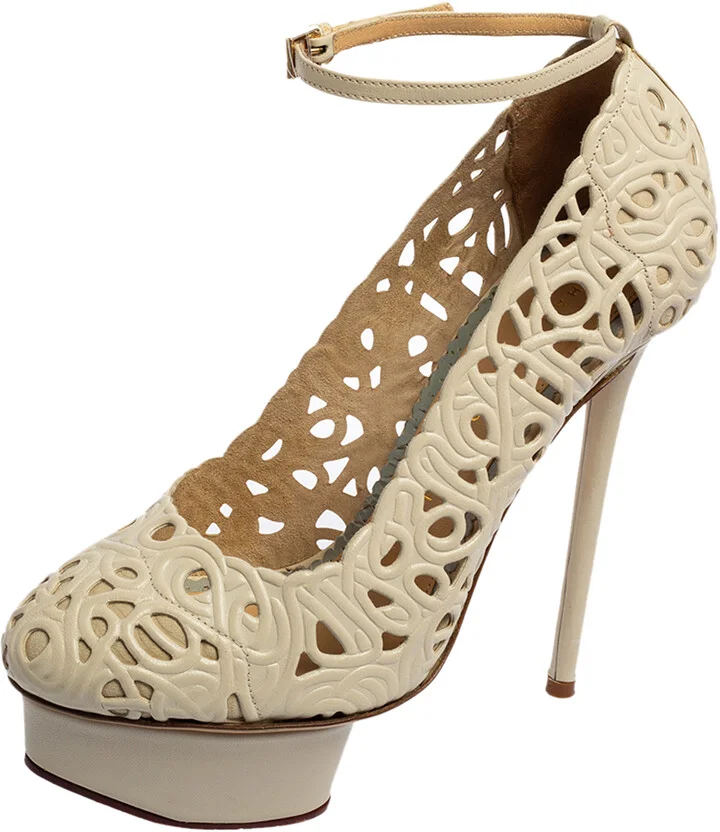 Charlotte Olympia Cream Cut Out Leather Scribble Dolores Pumps Size 36