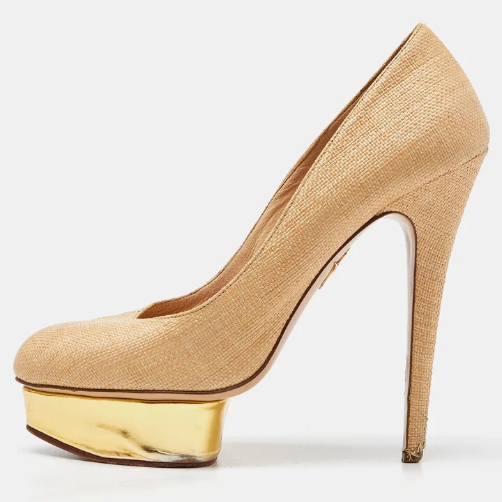 Charlotte Olympia Light Brown Raffia Dolly Pumps Size 42